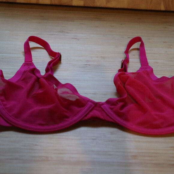 CUUP Plunge Mesh 36C hot pink sheer underwire bra - Picture 5 of 5